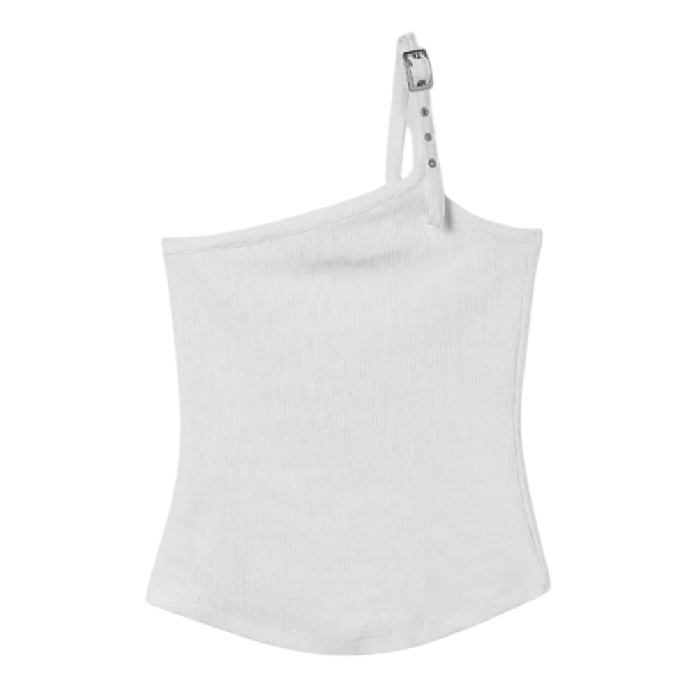 NWOT Gimaguas Nicki Tank Top in White - XS - One Shoulder Asymmetrical Rib Knit